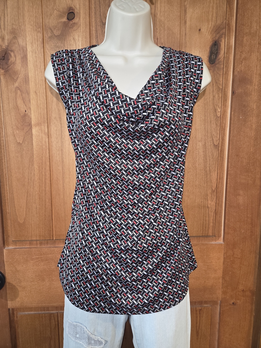 Passport Sleeveless Cowl Neck Blouse in Black, Red, White & Cream